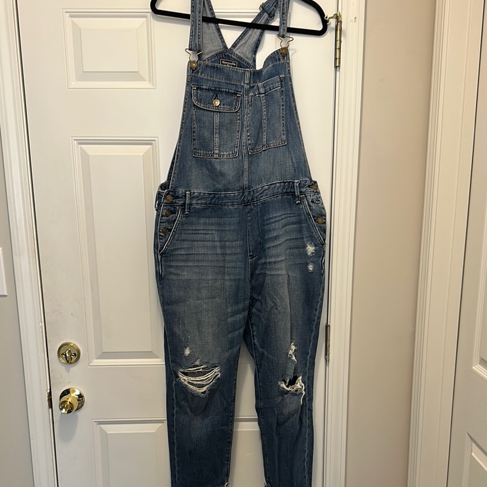 Abercrombie & Fitch Distressed Denim Overalls